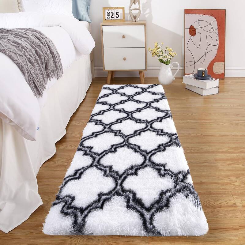 Garvee Shag Rug for Living Room Black & White 2x8 Runner Rug Shaggy Rug Kids Rug Plush Rug Geometric Bedroom Carpet Fluffy Ru...