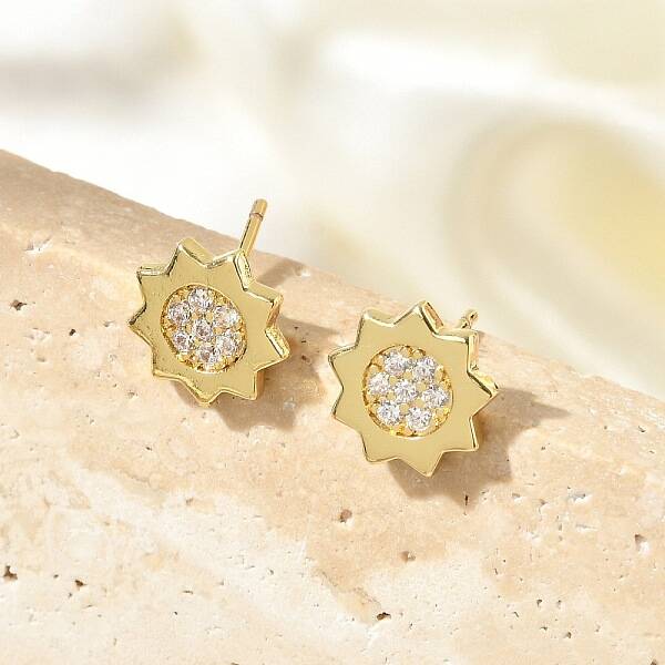 Brass Micro Pave Clear Cubic Zirconia Stud Earrings