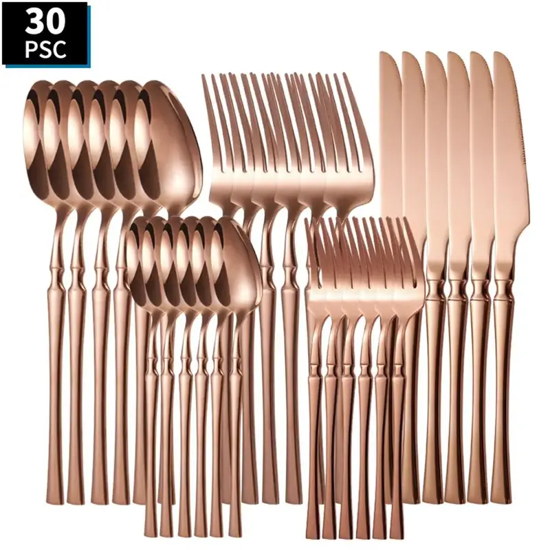 Stainless Steel Cutlery Set, 30pcs/set Including Spoon, Fork, Knife, Tableware Set for Home Kitchen Dining Room Picnic