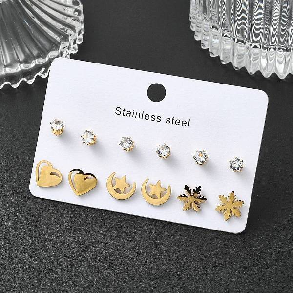 304 Stainless Steel Micro Pave Cubic Zirconia Stud Earrings Kits For Women