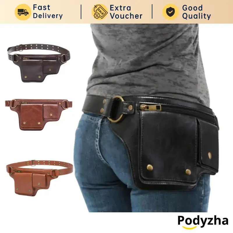 [READY STOCK]MINI Unisex PU Solid Color Zipper Fanny Pack, Fashionable Adjustable Pu Leather Sling Pouch for Daily Used, Casu...