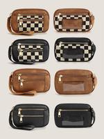 Women's Solid Color & Checkerboard Pattern Zipper Wristlet, Fashionable Pu Leather Wristlet for Daily Used, Casual Versatile ...