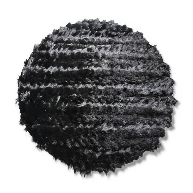 Black Natural Fur Round Shaggy Rug