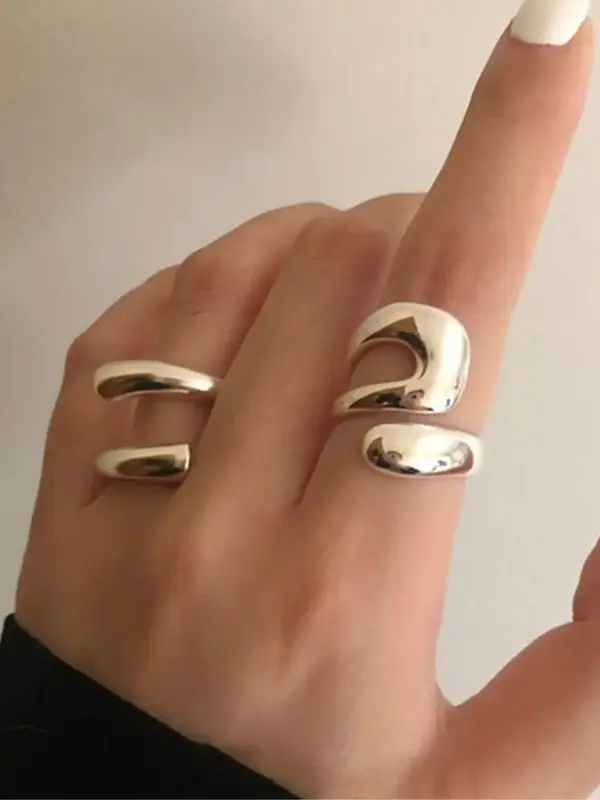 2pcs Women's Street Trend Geometric Design Rings, Striking Exaggerated Plain Color Ring, Fashionable Jewelry As Birthday Gift...