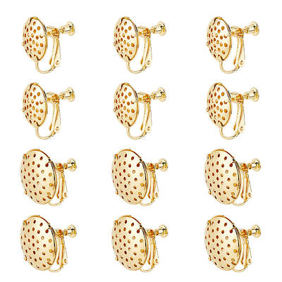 12Pcs 2 Styles Flat Round Brass Clip-on Earring Findings