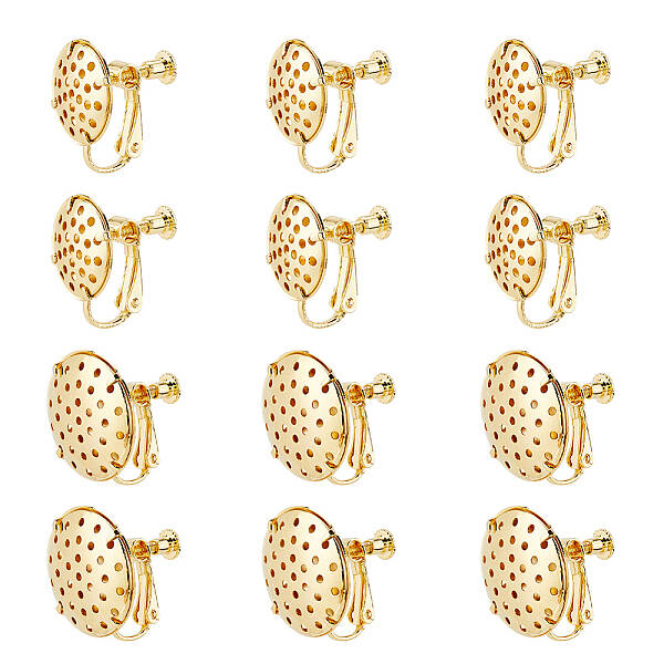 12Pcs 2 Styles Flat Round Brass Clip-on Earring Findings