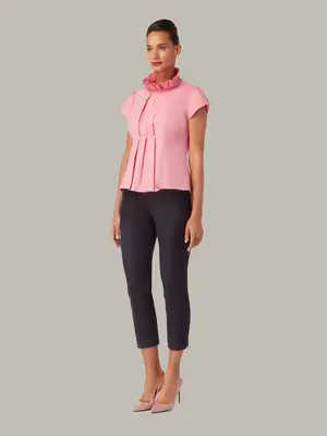 DAHLIA | Empire-Cut Pleated Top | Colour: Pale Red | Size: UK 10 (US 4)