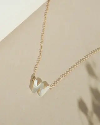 Dawn Initial Necklace | Metal Color: Solid 14K Gold | Style: W
