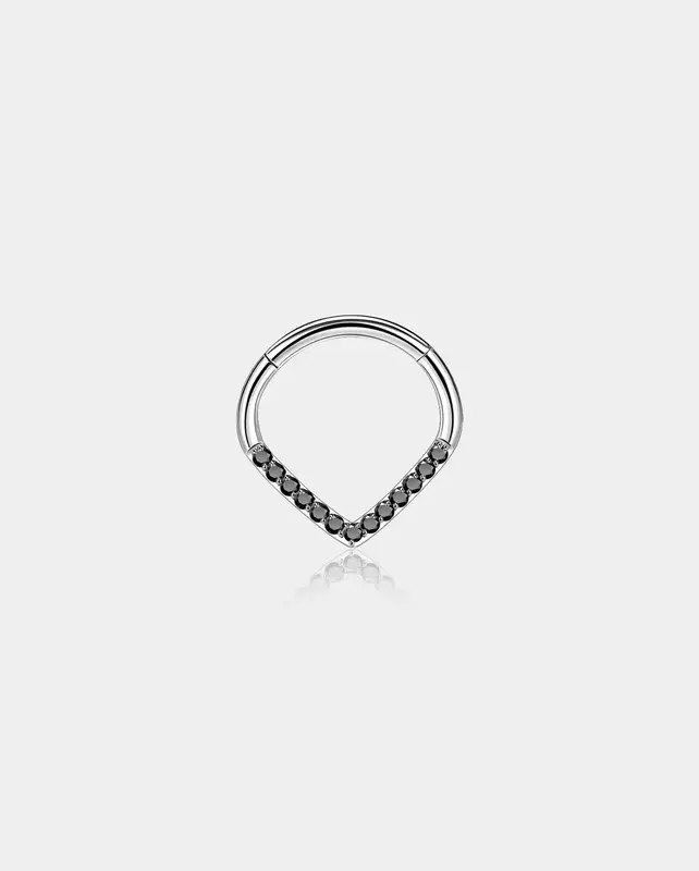 Clear CZ Vshape Septum Ring - Black / 8mm