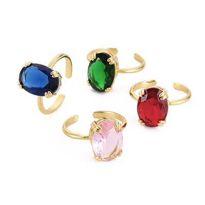 Oval Glass Open Cuff Ring