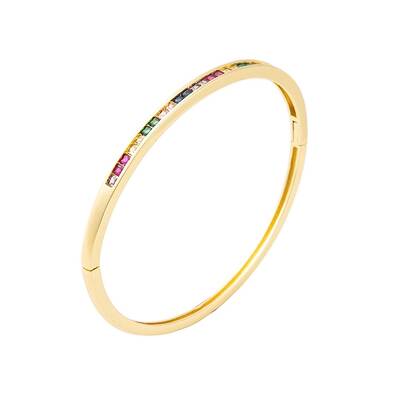 Brass Pave Colorful Cubic Zirconia Hinged Bangles for Women