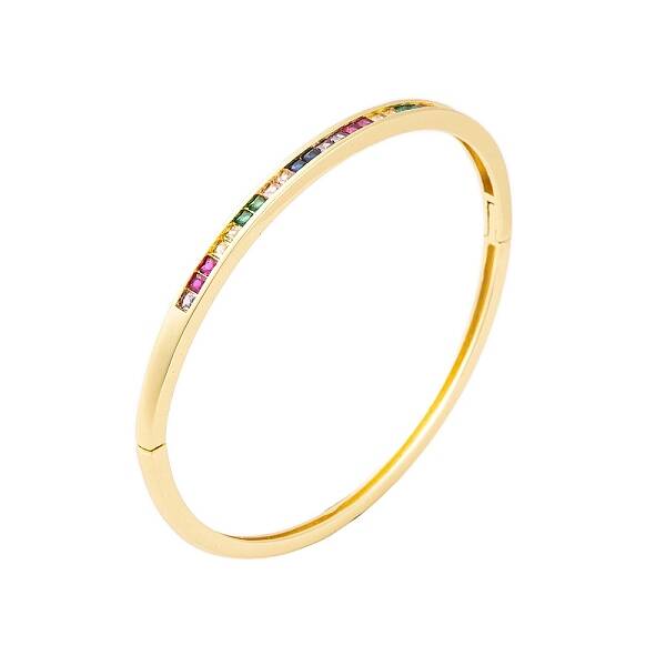 Brass Pave Colorful Cubic Zirconia Hinged Bangles for Women