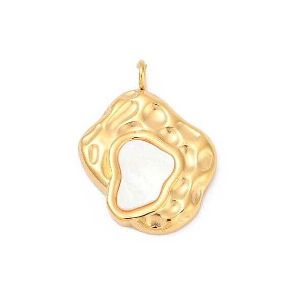 304 Stainless Steel Pave Natural White Shell Pendants