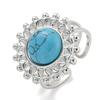 304 Stainless Steel Synthetic Turquoise Cuff Rings