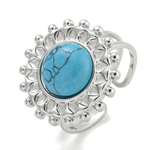 304 Stainless Steel Synthetic Turquoise Cuff Rings