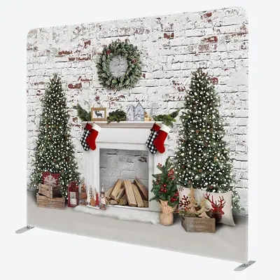 Aperturee White Brick Fireplace Christmas Pillow Case Backdrop - Aperturee