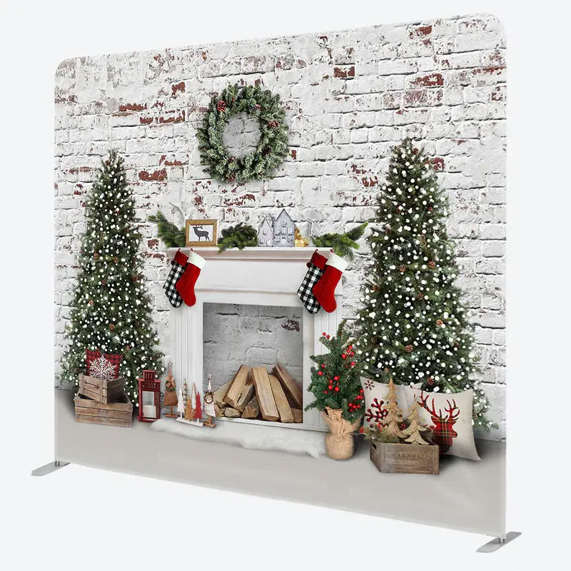 Aperturee White Brick Fireplace Christmas Pillow Case Backdrop - Aperturee