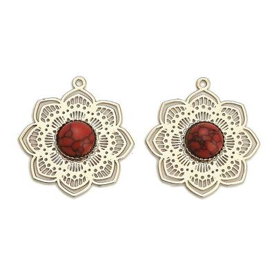 Brass Pave Dyed Synthetic Turquoise Flower Pendants