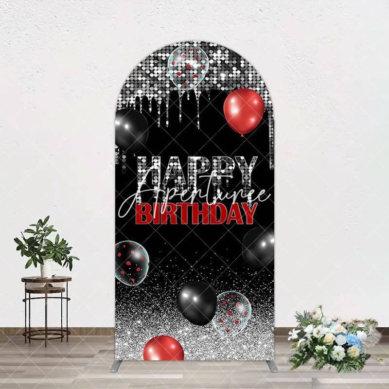 Aperturee Black Silver Glitter Balloons Birthday Arch Backdrop, 1.6X4FT(0.5X1.2M), 38.18 USD, arch backdrop kit, GAH0C856-A