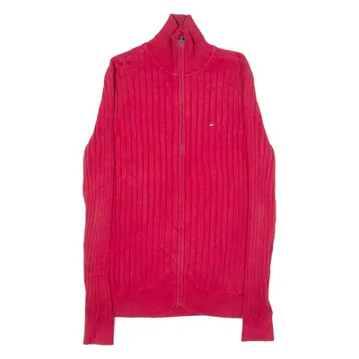 TOMMY HILFIGER Mens Heavy Knit Jumper Red High Neck Tight Knit M