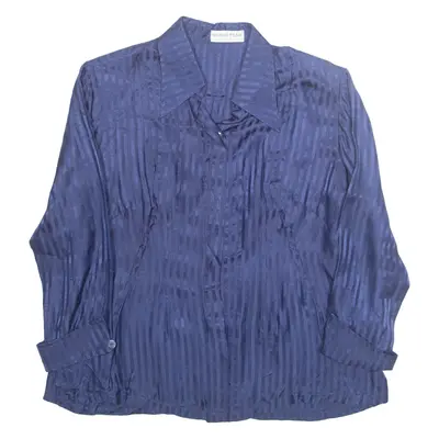 Womens Printed Blouse Blue Long Sleeve Silk Striped M