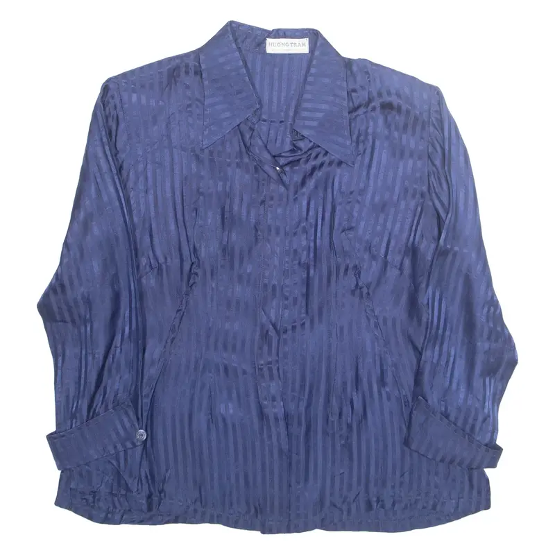 Womens Printed Blouse Blue Long Sleeve Silk Striped M