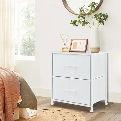 【Labor Day】Sweet Furniture Nightstand with 2 Fabric Dresser, Side Table, End Table, Bedside Table, Night Stands, Small Ni...