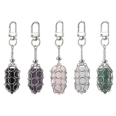 304 Stainless Steel Chain Pouch Natural Gemstone Pendant Decorations