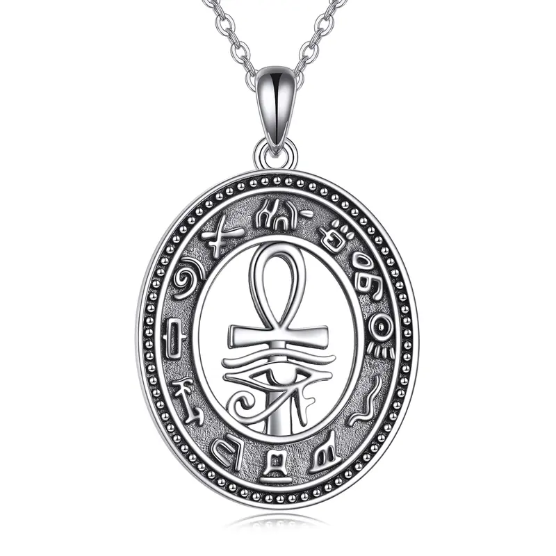 Sterling Silver Ankh & Eye Of Horus Pendant Necklace