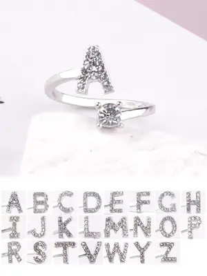 Fashion Rhinestone Decorated Alphabet Elegant Letter Design Ring for Women & Girls, Trendy All-match & Exquisite Jewelry for...