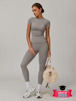 Women's Solid Color Top & High Waist Leggings Sports Set, Casual Comfy Breathable Two-piece for Yoga Gym Workout Running, Wor...