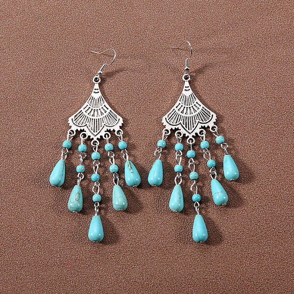 Bohemian tassel turquoise earrings