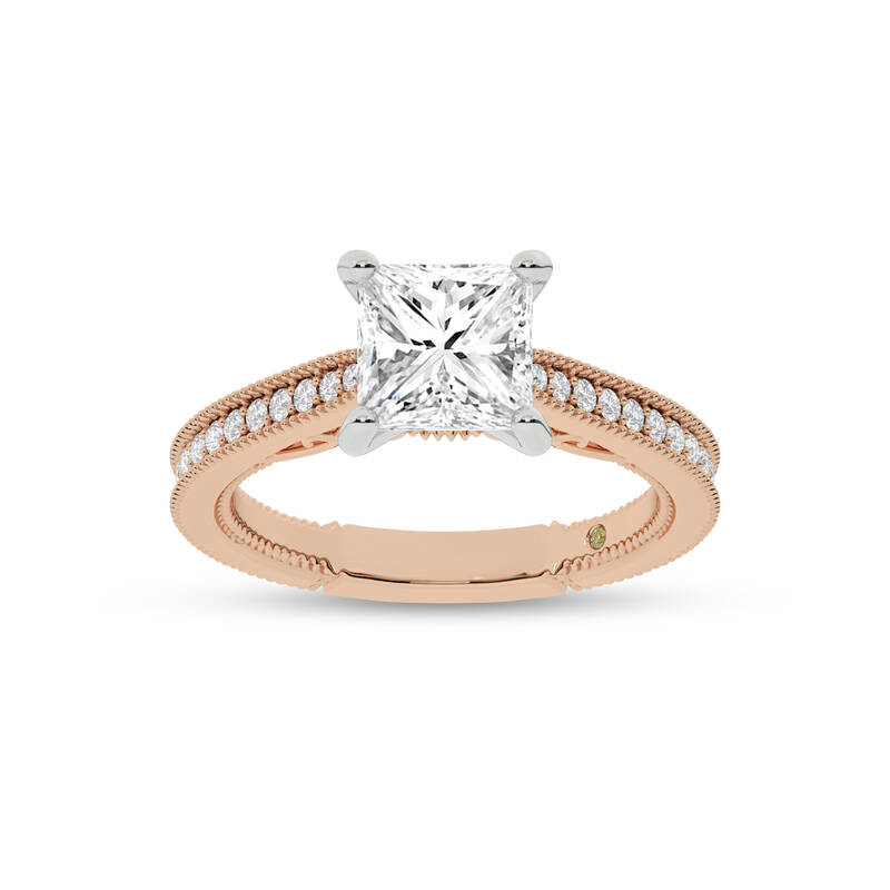 Oslo Vintage Inspired Hidden Accent Princess Cut Lab Grown Diamond Engagement Ring | 14K Rose Gold 4 3/8 CT. TW.