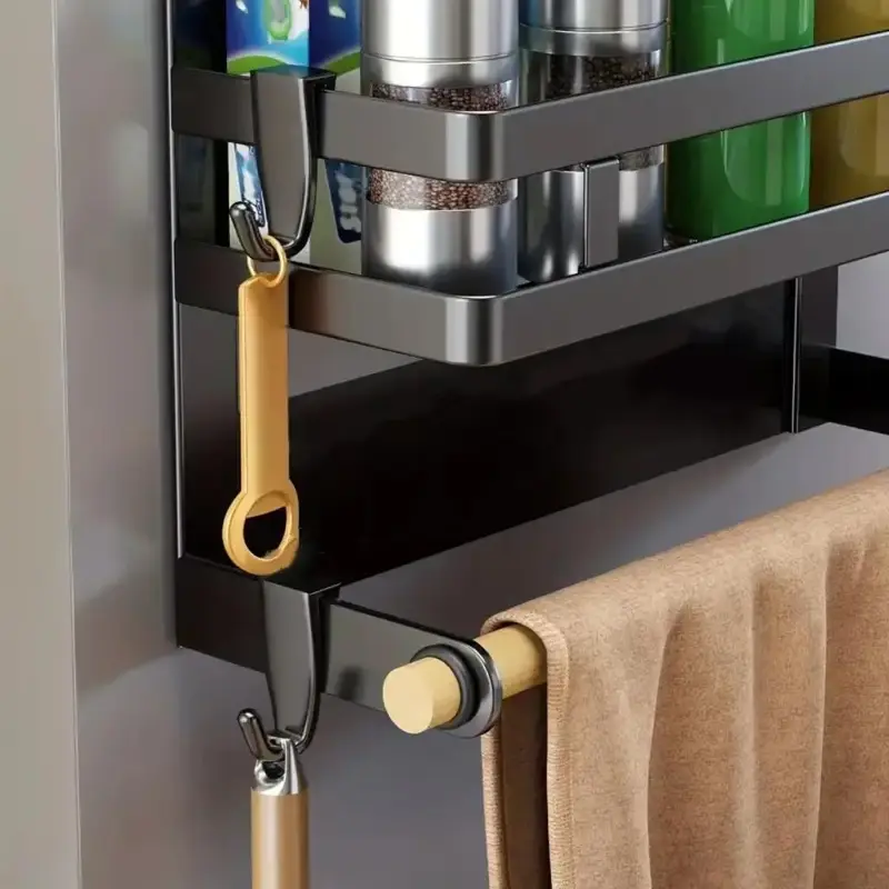 1 Piece Magnetic Storage Rack, Kitchen Spice Rack With Hook & Towel Rack, Kitchen Storage Organizer Supplies
