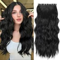 16/20/24 Inch invisble wire synthetic Hair Extensions with Transparent Size 4 Secure Clips Long Wavy Hairpiece for women Outd...