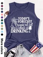 Women's Letter & Palm Tree Print Round Neck Tank Top, Casual Sleeveless Top for Daily Wear, Ladies Clothes for All Seasons