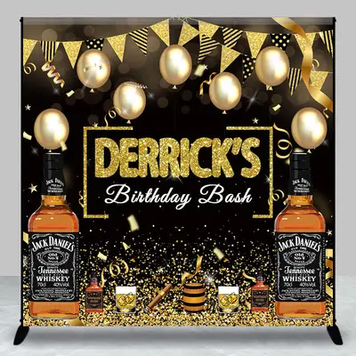 Black Gold Whiskey Custom Name Birthday Backdrop