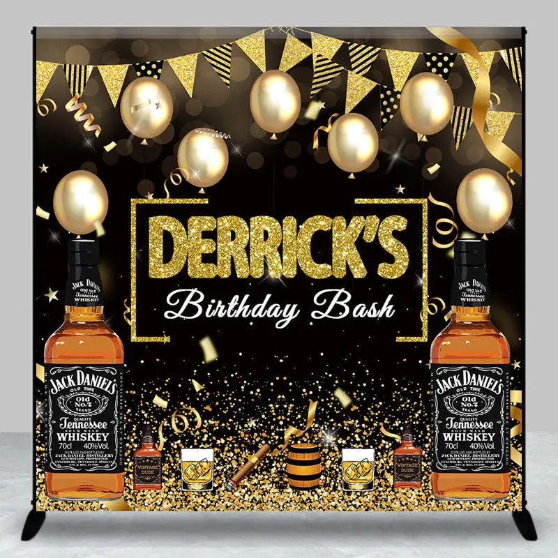Black Gold Whiskey Custom Name Birthday Backdrop