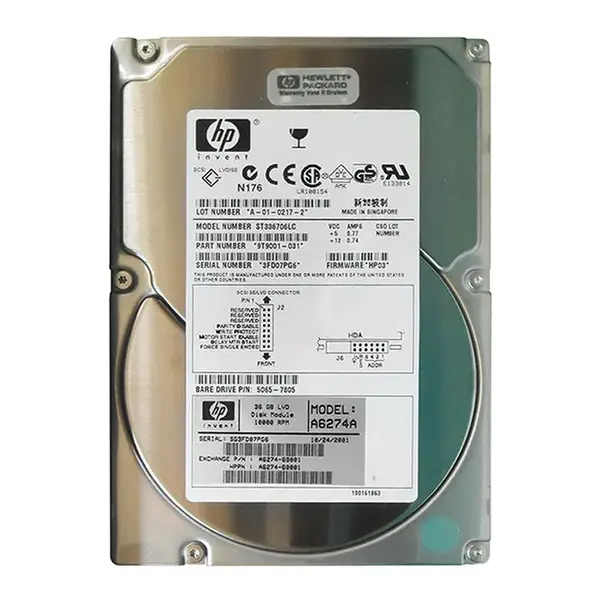 A6274A HP 36.4GB Ultra-160 SCSI 10000 3.5-inch Hard Drive