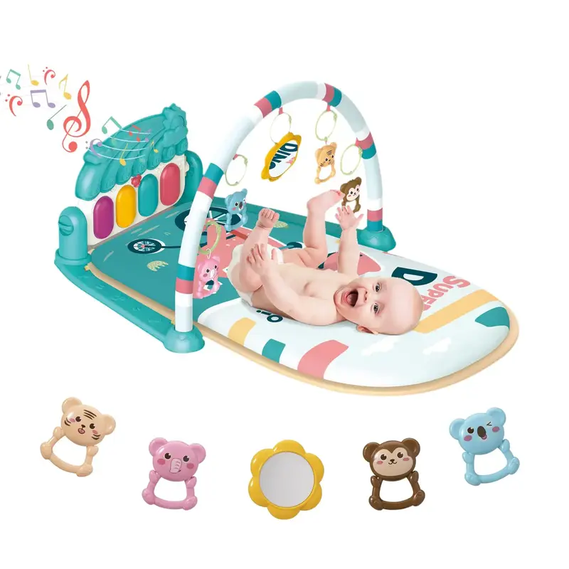 Baby Play Mat Baby Gym, Piano Tummy Time Baby Activity Gym Mat with 5 Infant Learning Sensory Baby Toys, Music and Lights Boy...