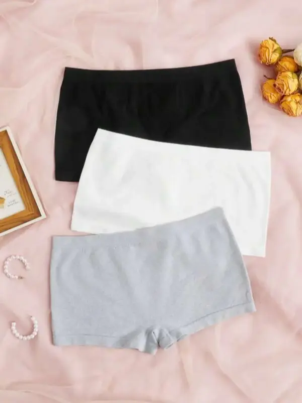 Women's Solid Basic Boyshorts, Soft Comfy Panties, Natural Waist Boxer Briefs for Lady, Women's Underwear, Mixed Underwear Pa...