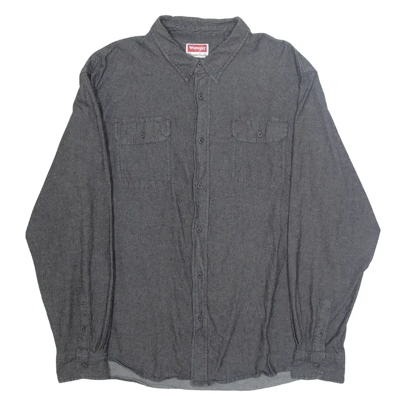 WRANGLER Mens Plain Shirt Grey Long Sleeve 2XL