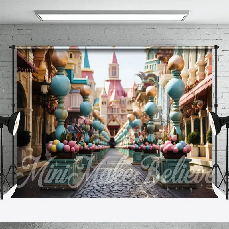 Stone Path Colorful Castle Happy Easter Backdrop - Aperturee