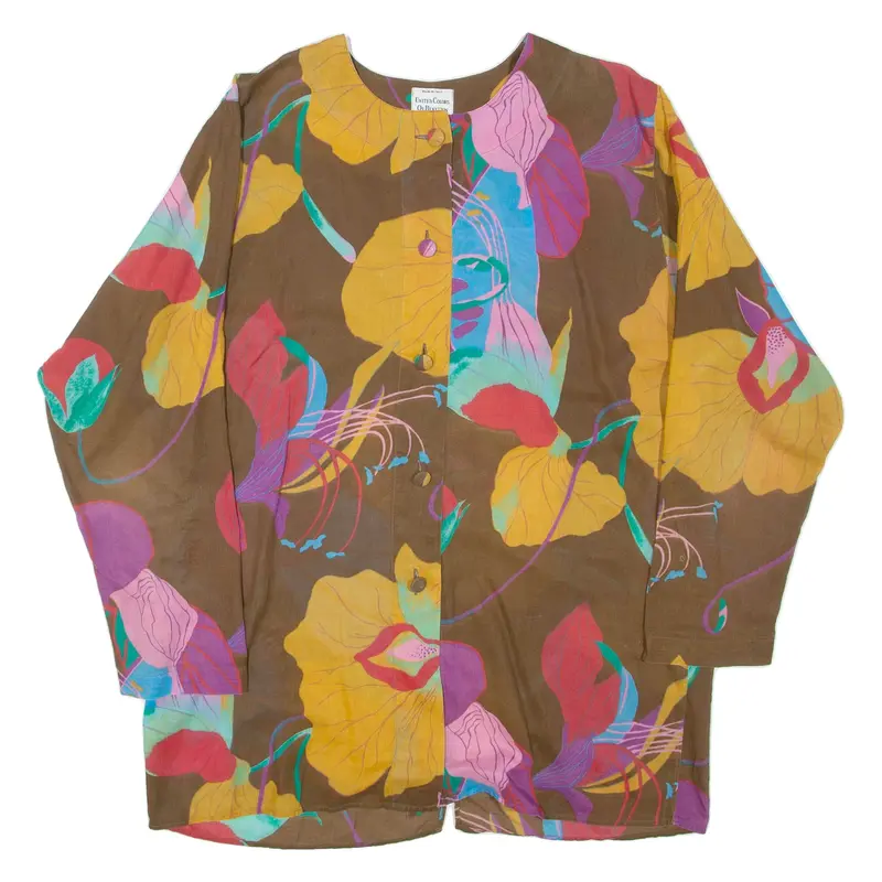 BENETTON Womens Printed Top Brown Long Sleeve Floral XL