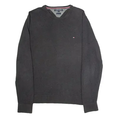 TOMMY HILFIGER Mens Jumper Grey Crew Neck Tight Knit Cashmere L