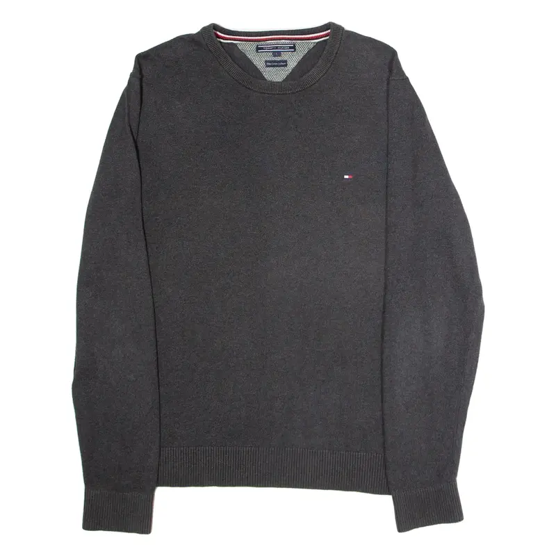 TOMMY HILFIGER Mens Jumper Grey Crew Neck Tight Knit Cashmere L