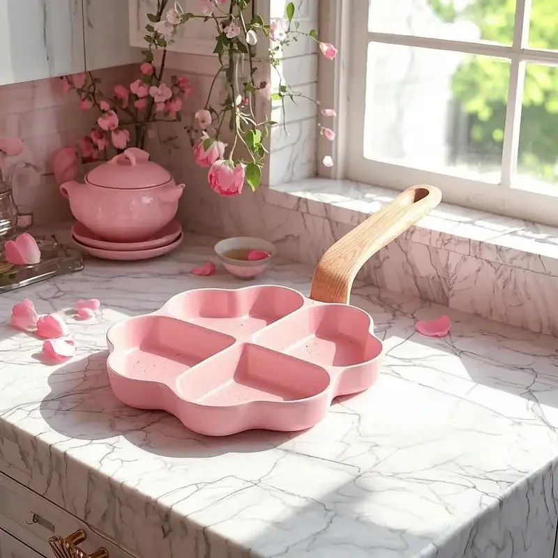 Caannasweis 4-Cup Nonstick Egg Pan with Thick Handles, Cute Design, Ideal for Cooking Eggs, Breakfast Aluminium Nonstick Cook...