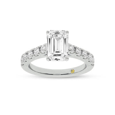 Reno Pavé Set Emerald Cut Lab Grown Cathedral Diamond Engagement Ring | 10K White Gold 2 1/3 CT. TW.