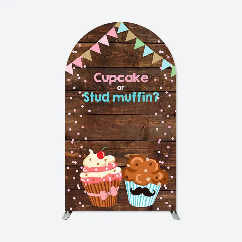 Aperturee Cute Cupcake Wooden Flags Baby Shower Arch Backdrop | Custom Chiara Arched Covers | Round Arch Backdrop Cover | Chi...