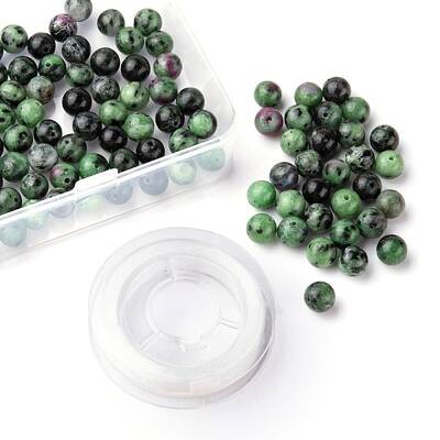100Pcs 8mm Natural Ruby in Zoisite Round Beads